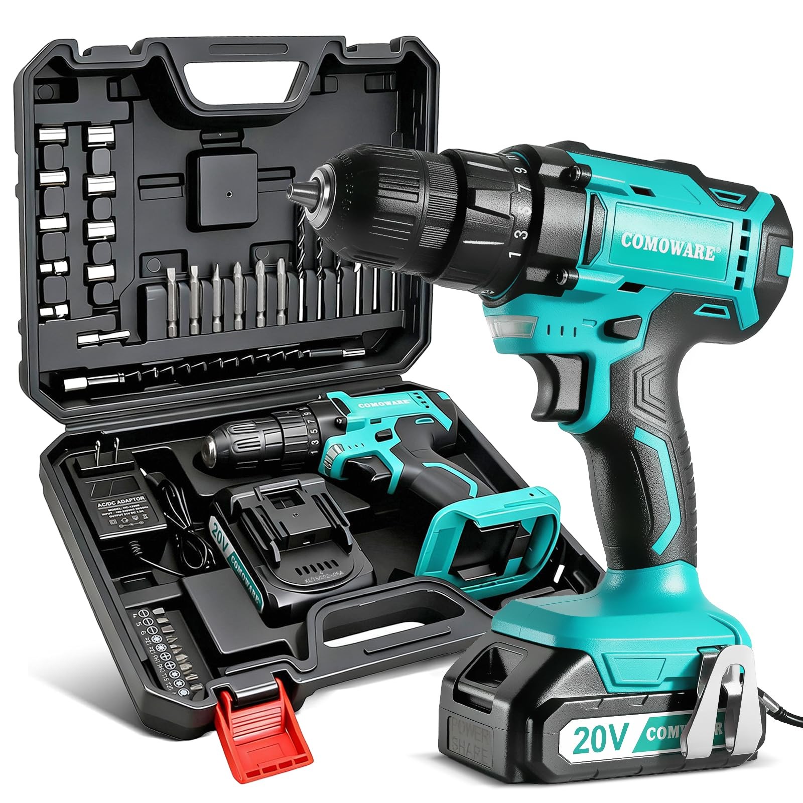 20V Cordless Drill, Electric Power Drill Set with 1 Battery & Charger, 3/8″ K…