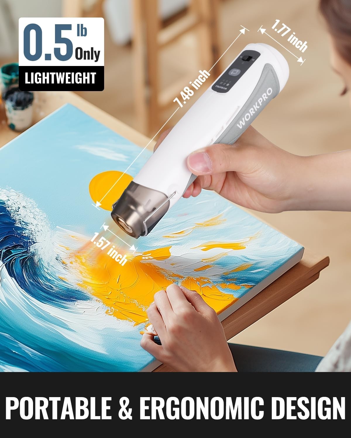 WORKPRO 7.2V Mini Cordless Heat Gun Electric Hot Air Gun Reflector Nozzle 3 Temp