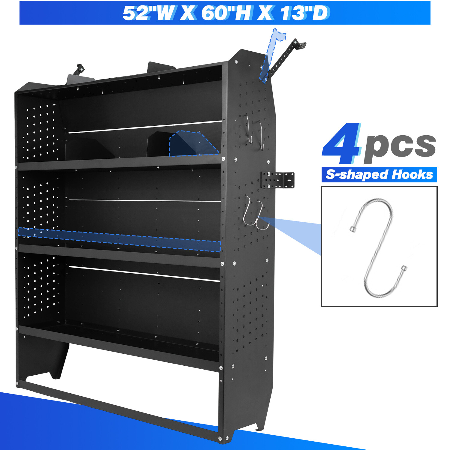 2Cargo Van Shelving Storage for Mid/High Roof Ford Transit 52”W x 60”H x 13”D