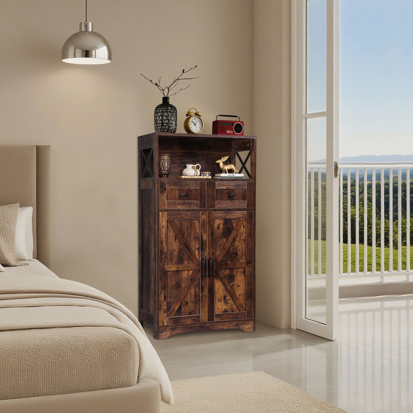 Brown Storage Cabinet with Doors & Drawers Freestanding Kitchen Pantry Cabinet