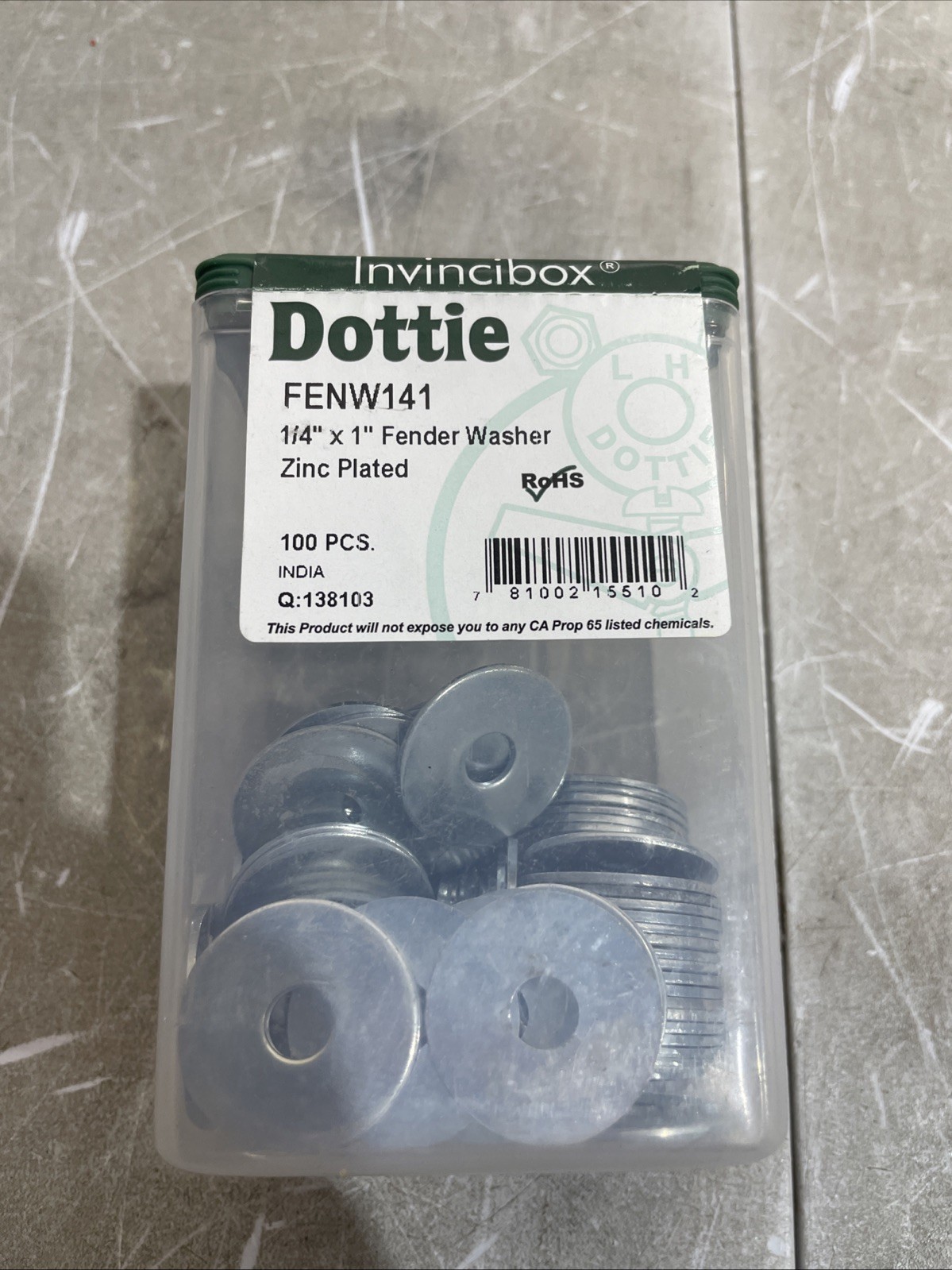 Dottie FENW141 Zinc Plated Fender Washer 1/4″ x 1″ (Lot of 100)