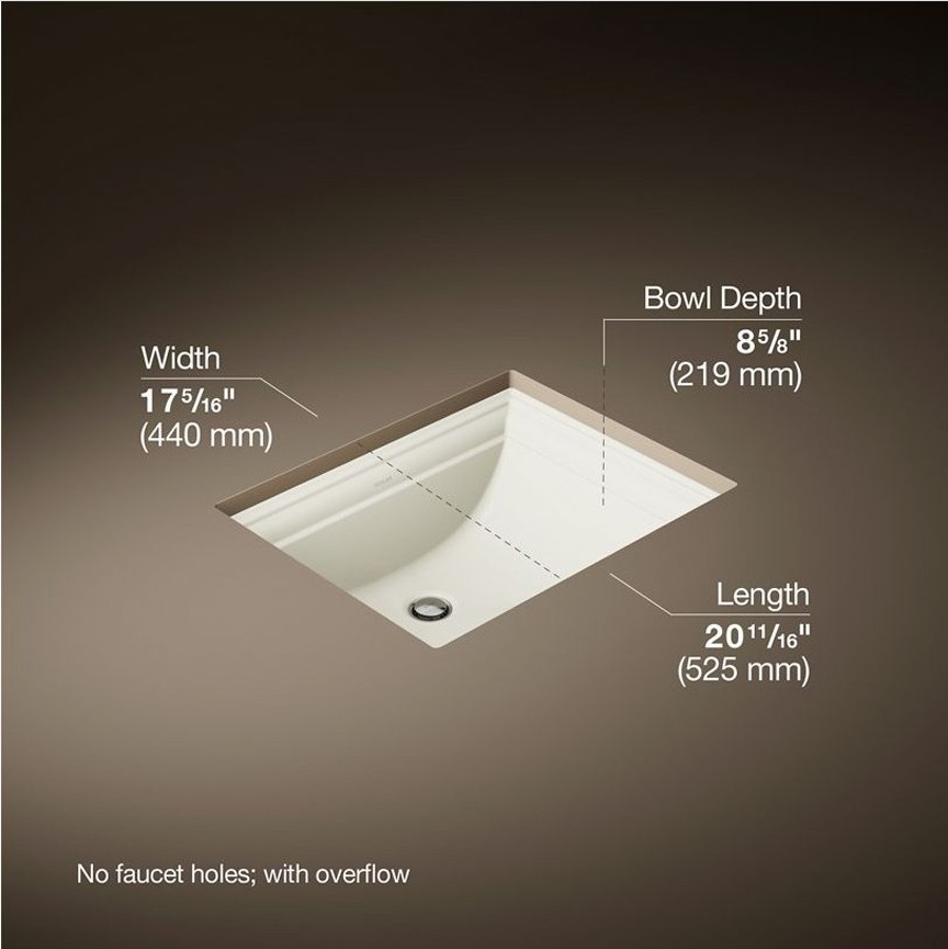 Kohler K-2339-96 Memoirs® 20″ rectangular undermount bathroom sink, Biscuit