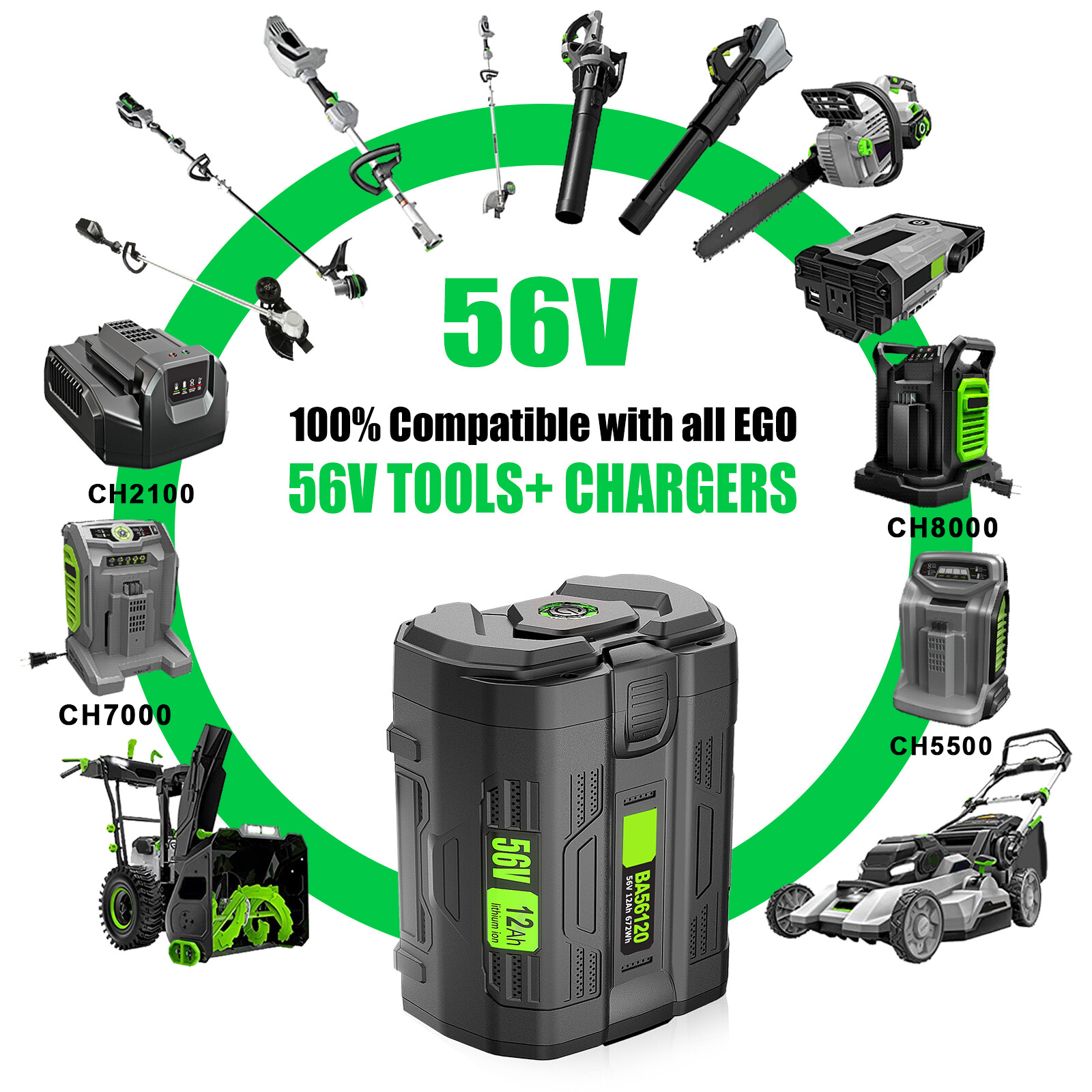 56V 12 Ah For EGO Battery 56volt BA1400T BA4200 BA2800 ST1502LB LI-ION Battery