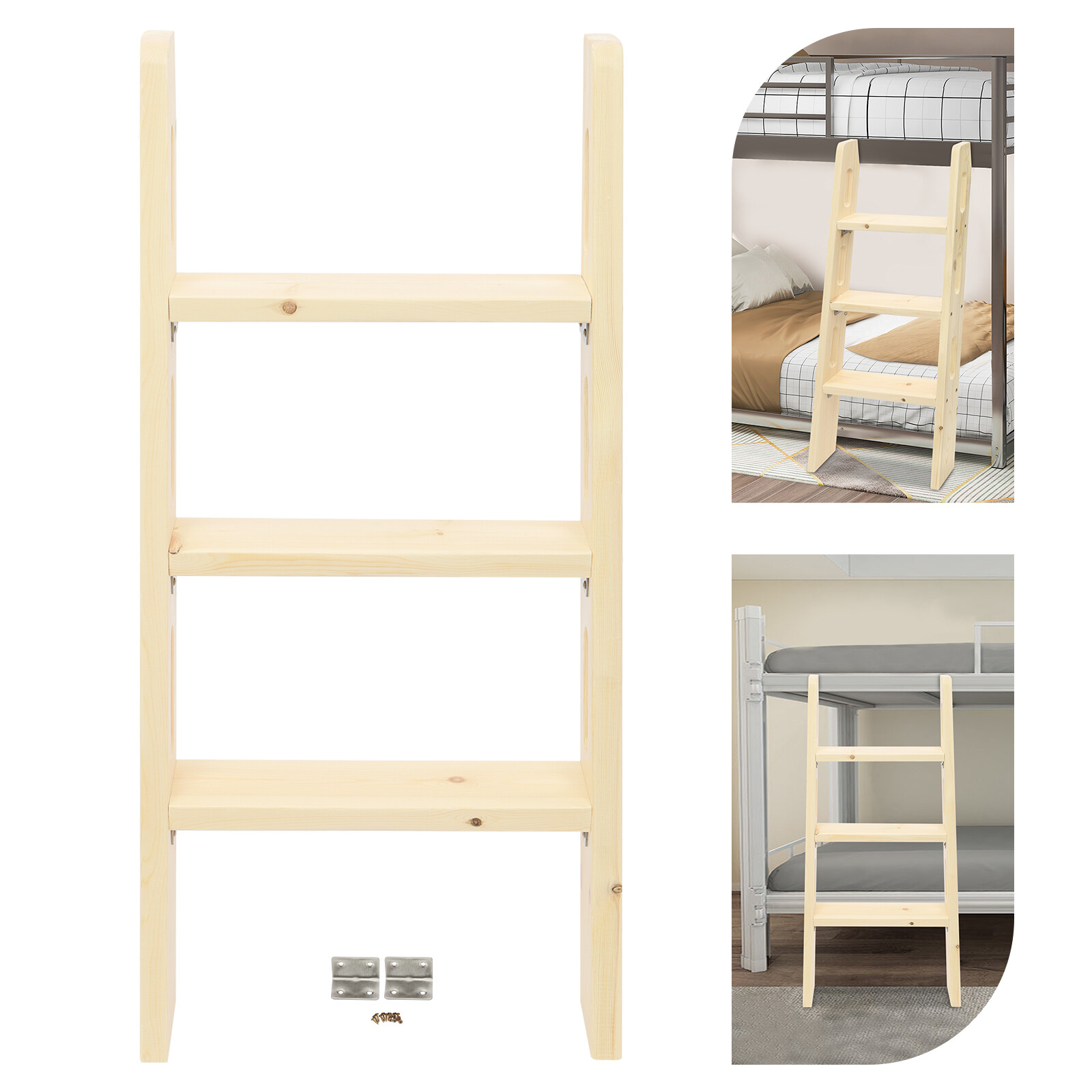 3 Steps Solid Wood Bed Ladder, Durable Step Ladder, for Dorm, Teens Adults Room