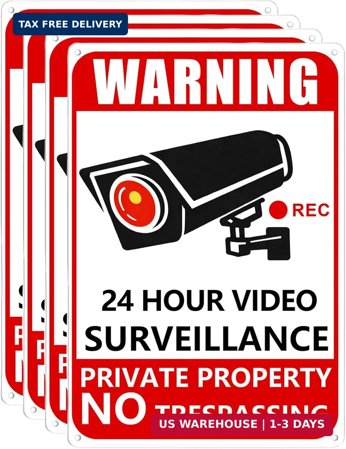 4 Pack Private Property No Trespassing Signs Aluminum Yard Security Camera Sign