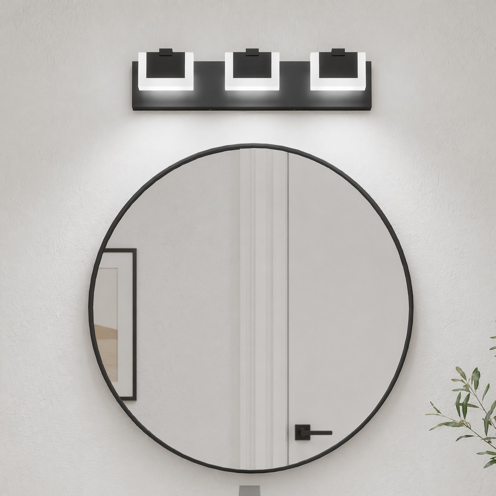22 in 3 Light Black Dimmable LED Vanity Bathroom Over Mirror Wall Sconce Fixture