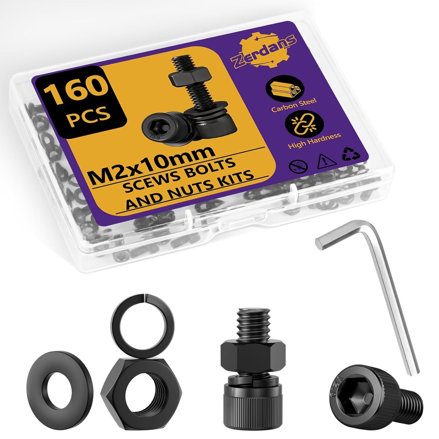 Hex Socket Head Cap Screws Bolts & Nuts Assortment Kit with Lock & Flat Washers