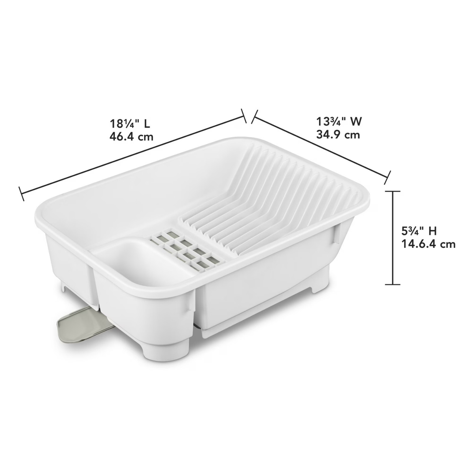 Self Draining Dish Drying Rack with Spout Countertop Kitchen Sink Drainer White