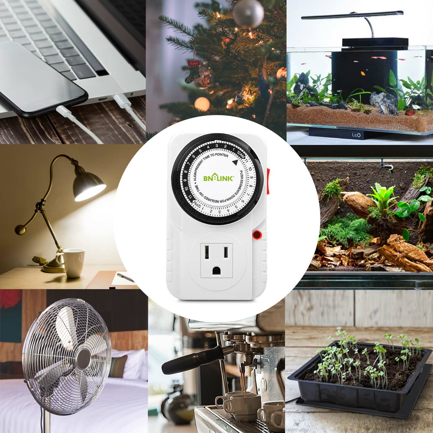 2 Pack 24Hr Plug in Mechanical Grounded Programmable Timer Indoor Heavy Duty