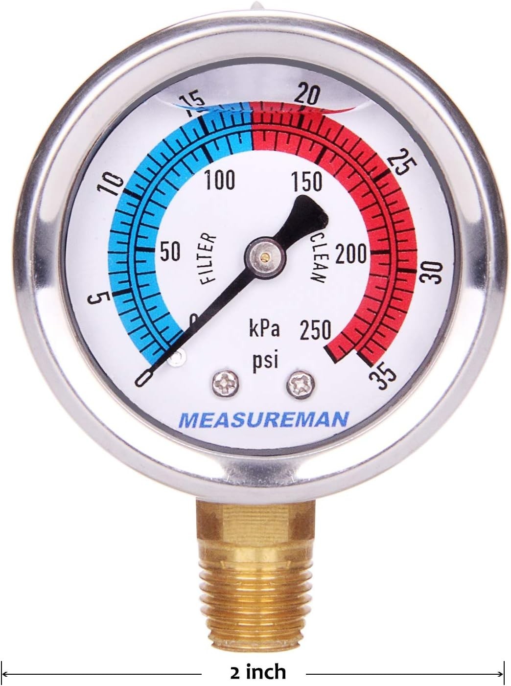 Stainless Steel Pool Filter Pressure Gauge 2″ Dial 0-35psi NPT Mount