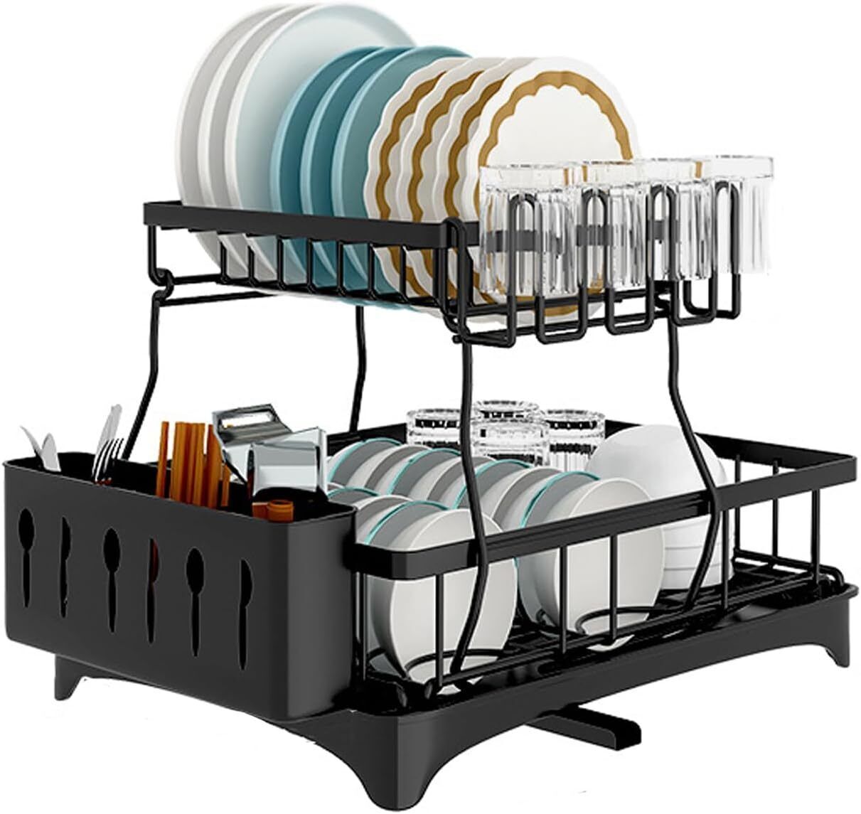 2 Tier Over Sink Dish Drying Rack Stainless Steel Kitchen Dish Drainer Organizer