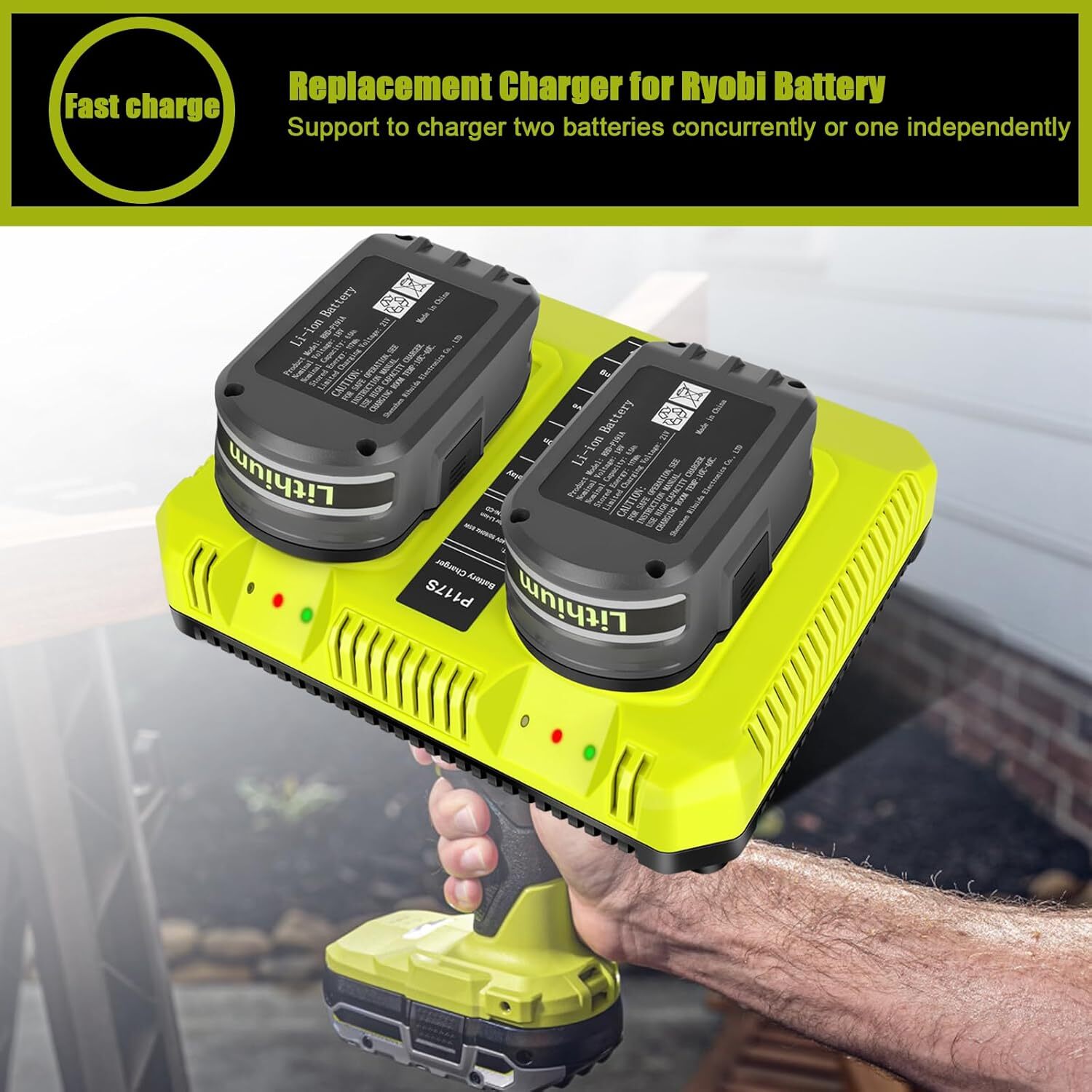 Dual Port Charger For RYOBI P108 18V 18 Volt One Plus High Capacity Lithium-ion