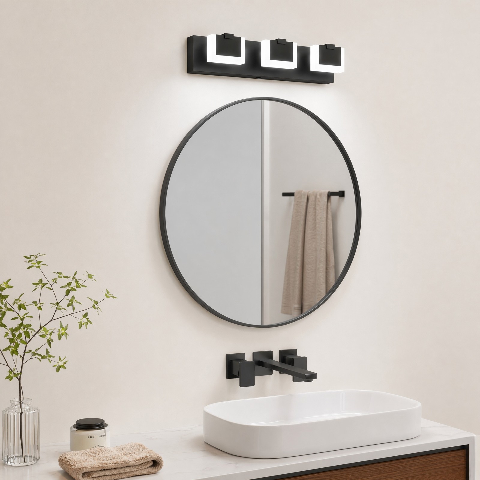 22 in 3 Light Black Dimmable LED Vanity Bathroom Over Mirror Wall Sconce Fixture