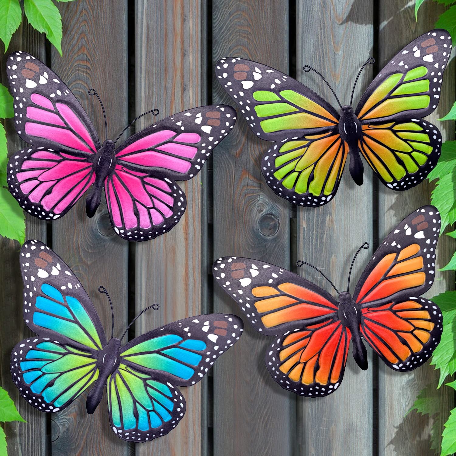 Metal Butterfly Wall Art Outdoor Decor – 4 Pack 9.8in Butterflies Wall Sculpt…