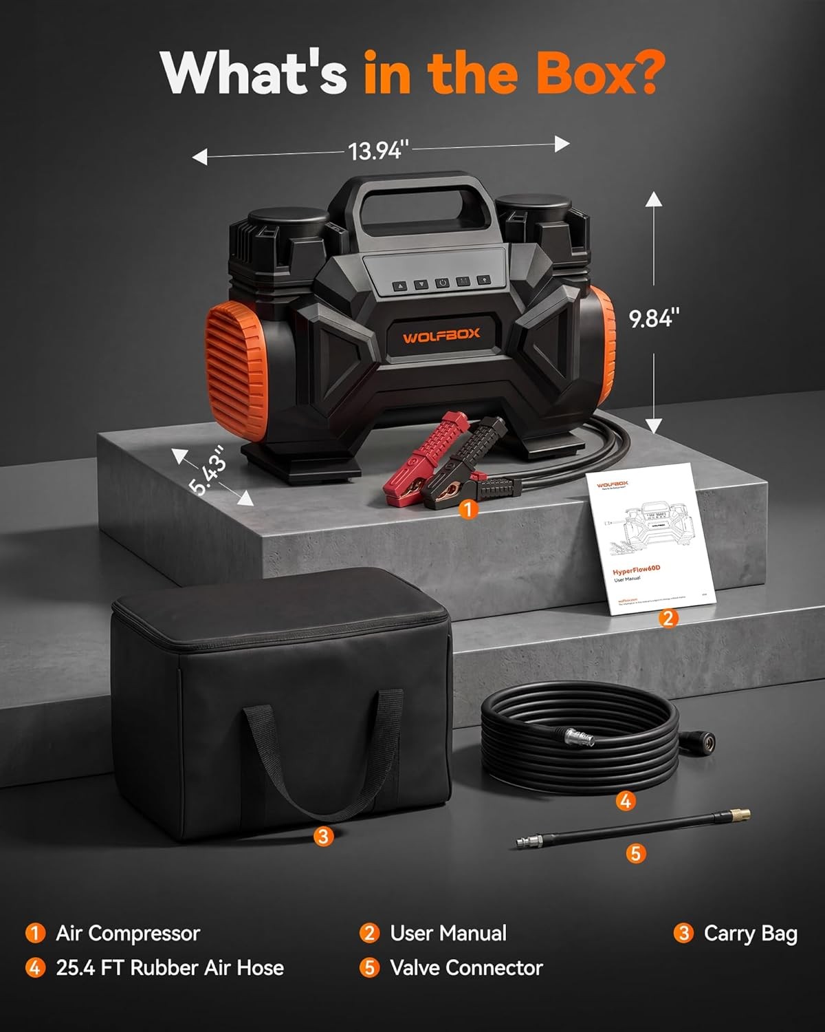 WOLFBOX Air Compressor Offroad Air Compressor, 150 PSI Heavy Duty Tire Inflator