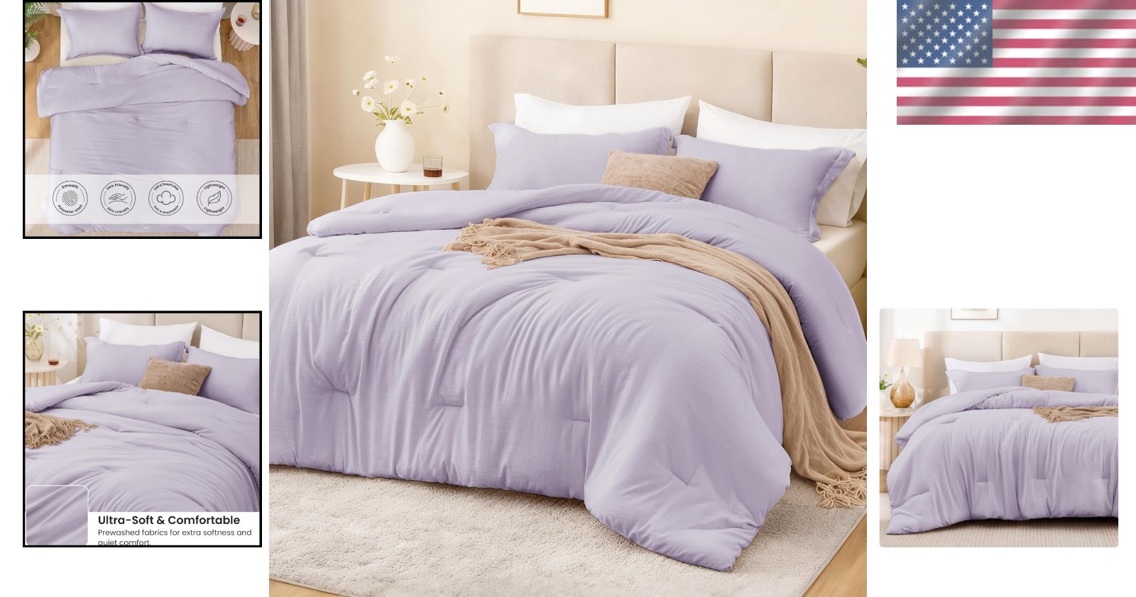 Lavender Full Comforter Set – 3-Piece Lightweight All-Season Bedding Solution