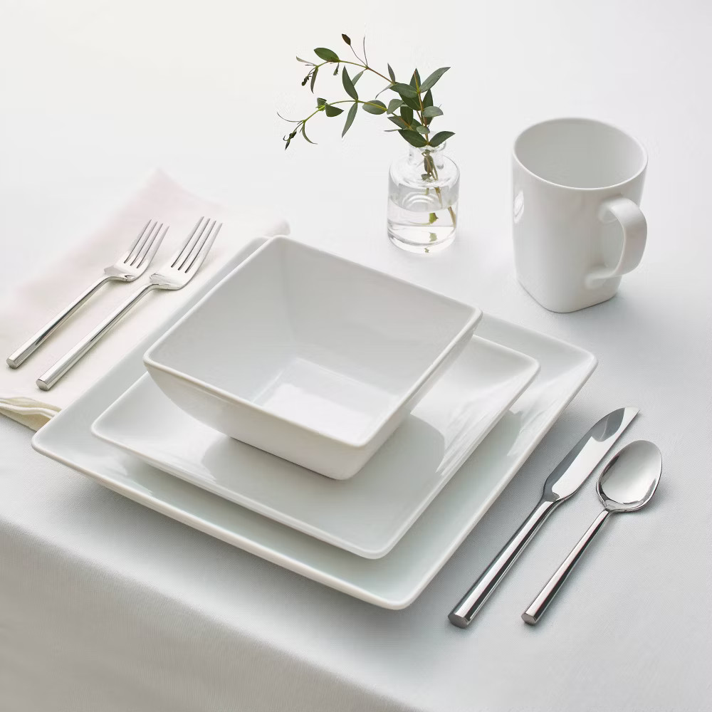 Square Rim Porcelain 16pc Dinnerware Set – Threshold