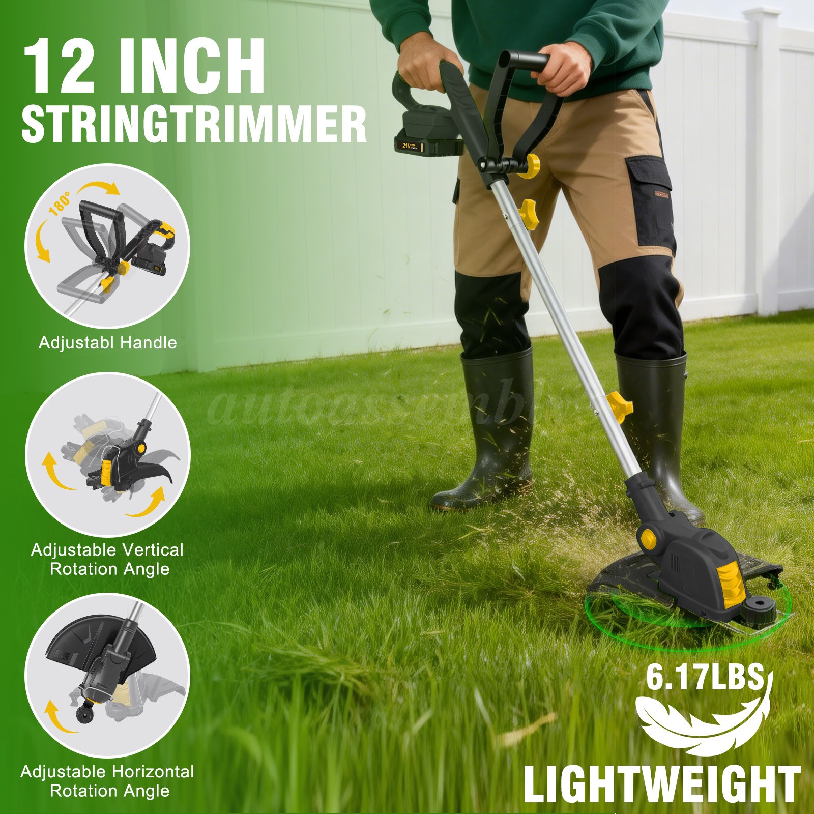 Electric Cordless Grass String Trimmer Lawn Edger Weedwacker Cutter w/ 2 Battery