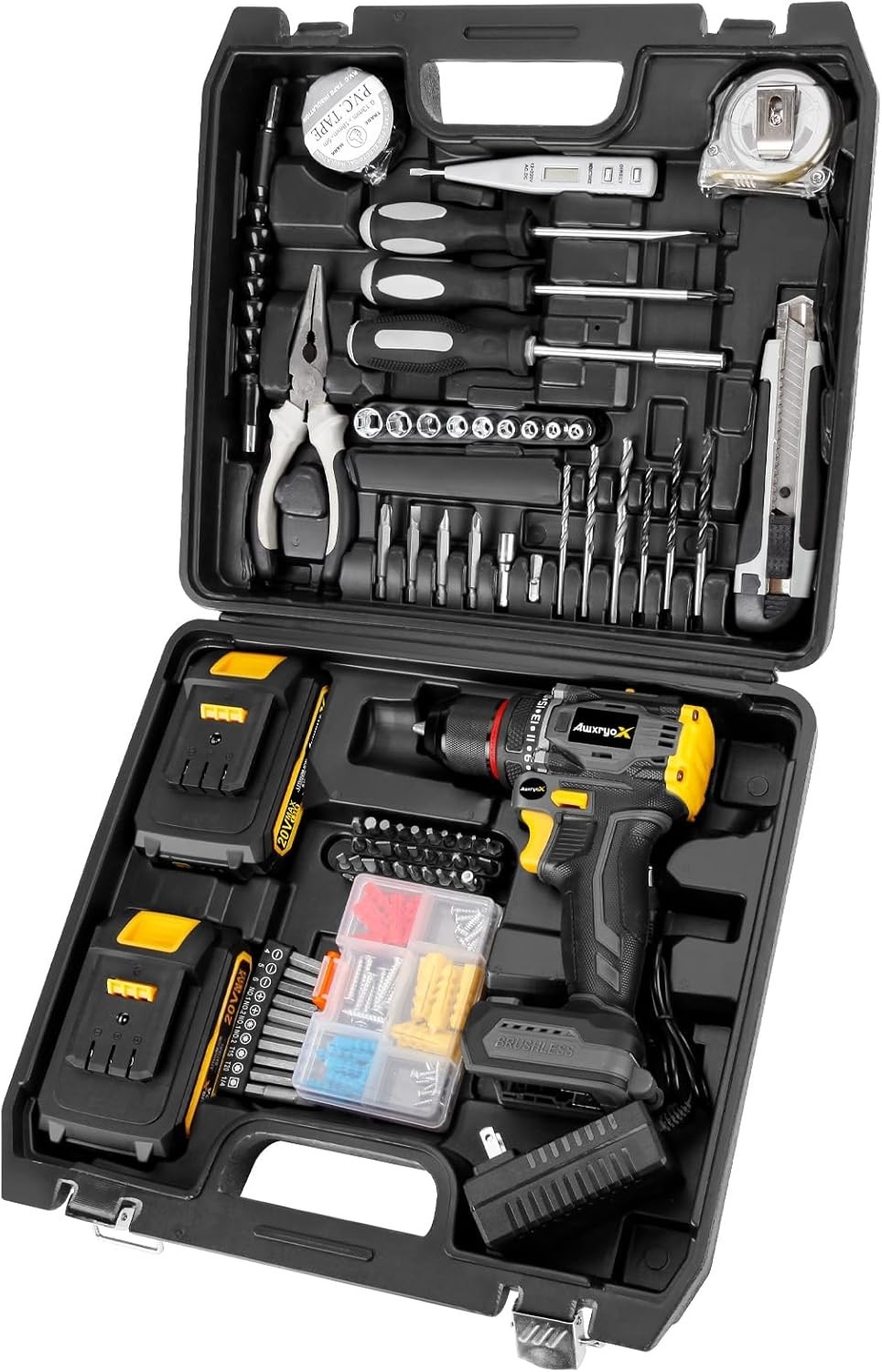 NEW Brushless Cordless Drill Set 20V 60Nm 135pcs Tool Kit 2 Battery