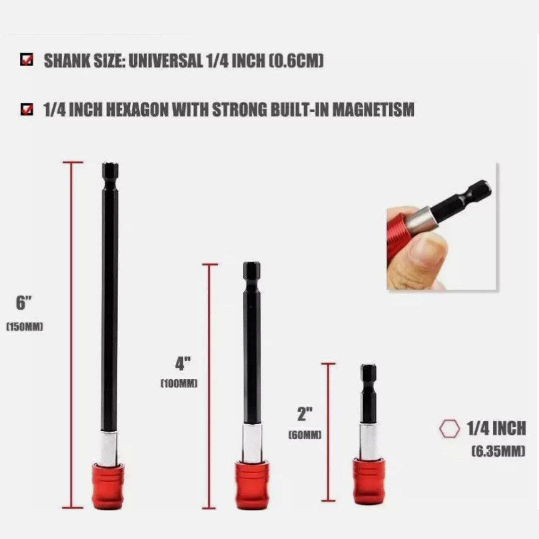 Hex Shank Quick Release Magnetic Screwdriver Extension Holder Drill Bit 6PCS 1/4