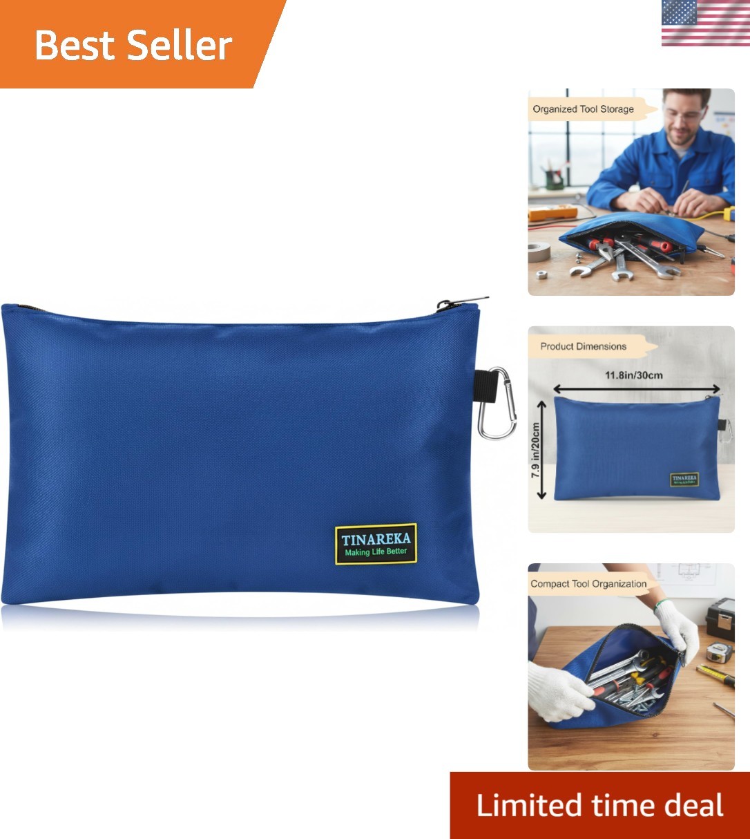 Compact 7.9×11.8 Heavy-Duty Tool Organizer Pouch with Zipper for Electricians