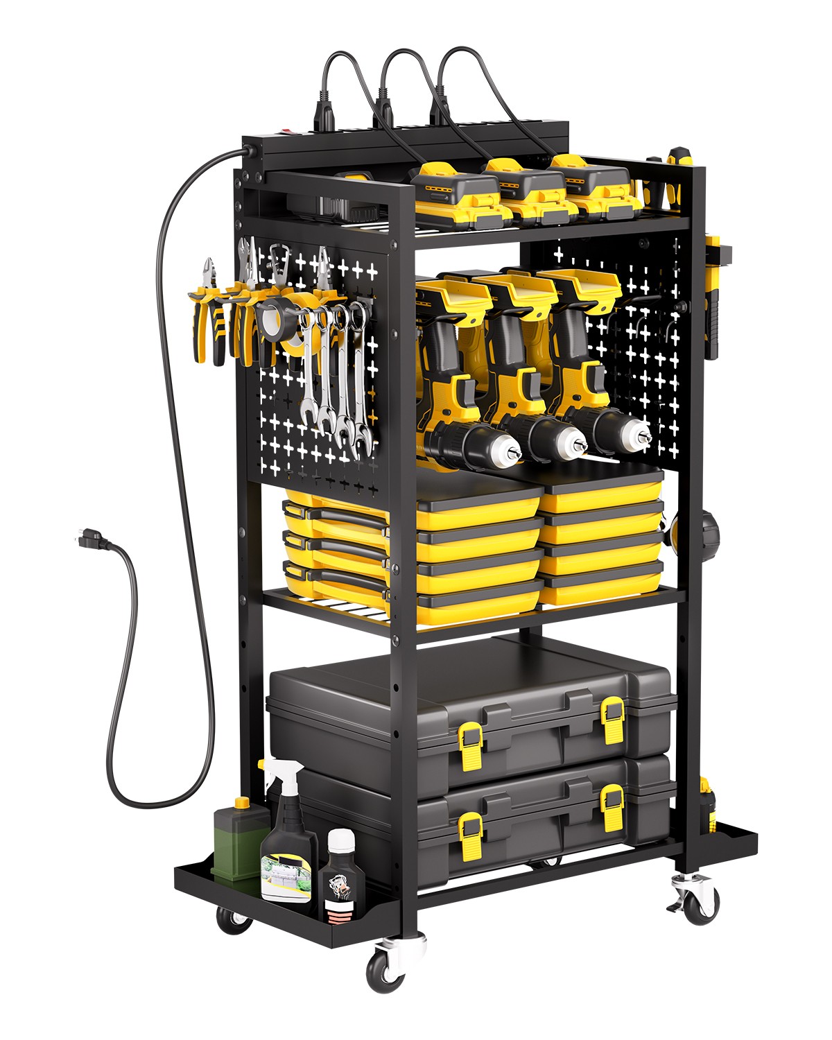 VEVOR 4-tier Tool Organizer Cart with Charging Station Garage Cart on Wheels