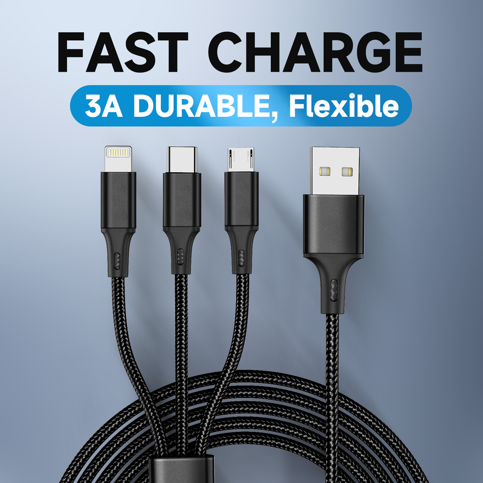 3in1 Multi USB Charger Charging Cable Micro USB Type-C for iPhone Samsung
