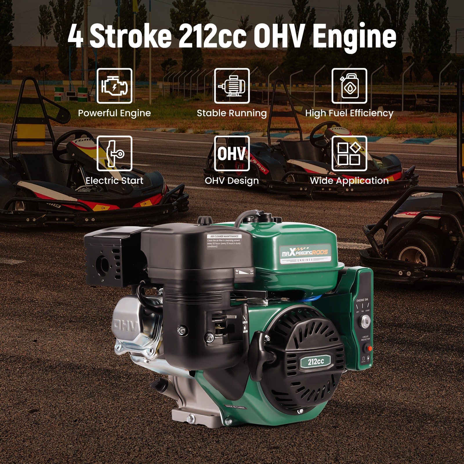 Electric Start Engine Motor Gas 212cc 4-Stroke 7HP Fit for Lawn Mower