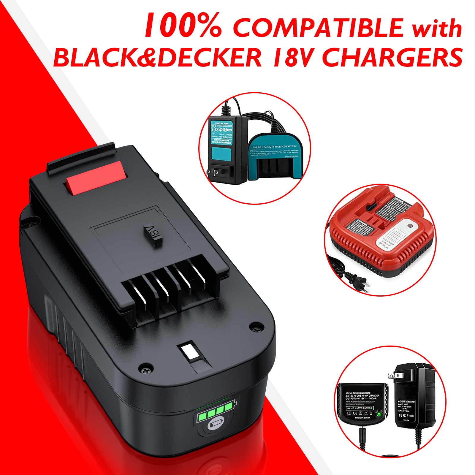 1-2Pack 18V 8.0Ah For Black and Decker 18 Volt Li-ion Battery HPB18 HPB18-OPE