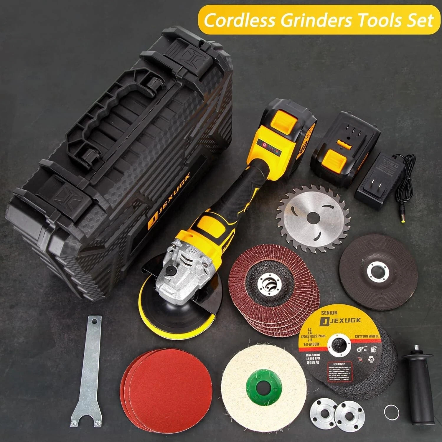 5″ Cordless Angle Grinder Kit Brushless Battery Grinder with 2×6.0Ah Batteries