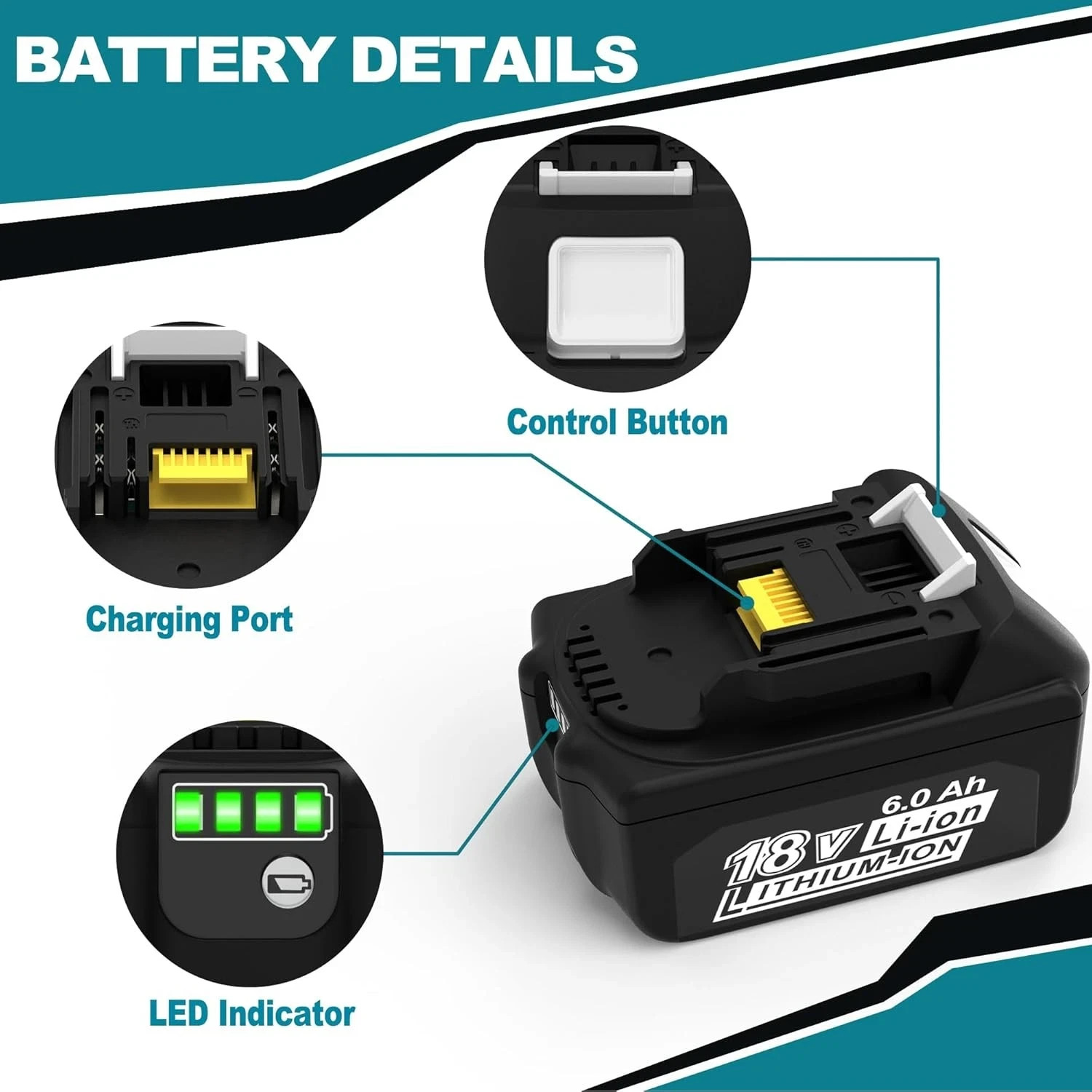 2 PACK BL1860B 6.0Ah 18V Lithium-Ion Battery For Makita BL1850B BL1840B BL1830B