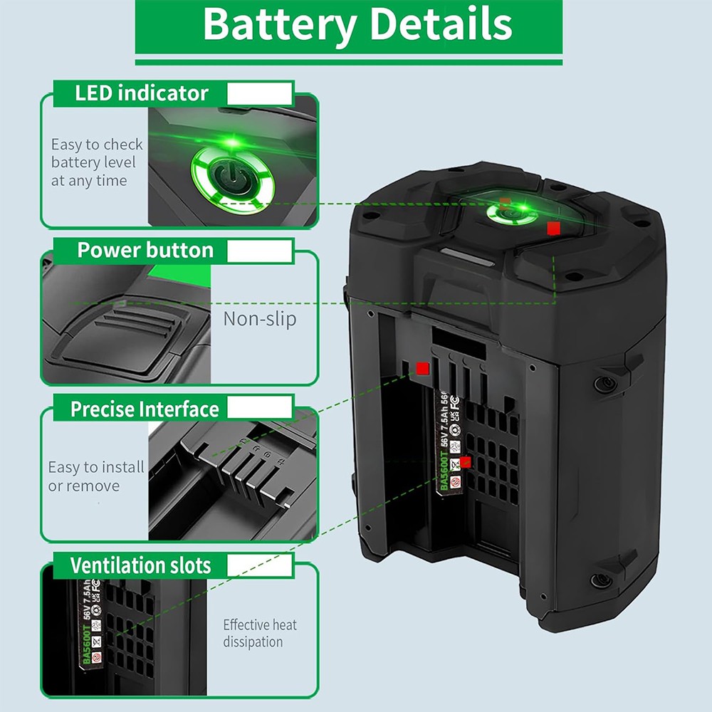 7.5Ah 56V Lithium-ion Battery For EGO BA5600T BA4200T BA2800 BA1400T CH2100 NEW