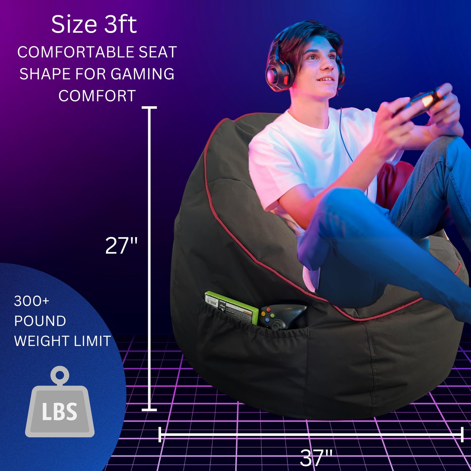 Gaming Bean Bag Chair – Fun Gaming Sofa – for Adults and Teens – Dorm Chair – Ga