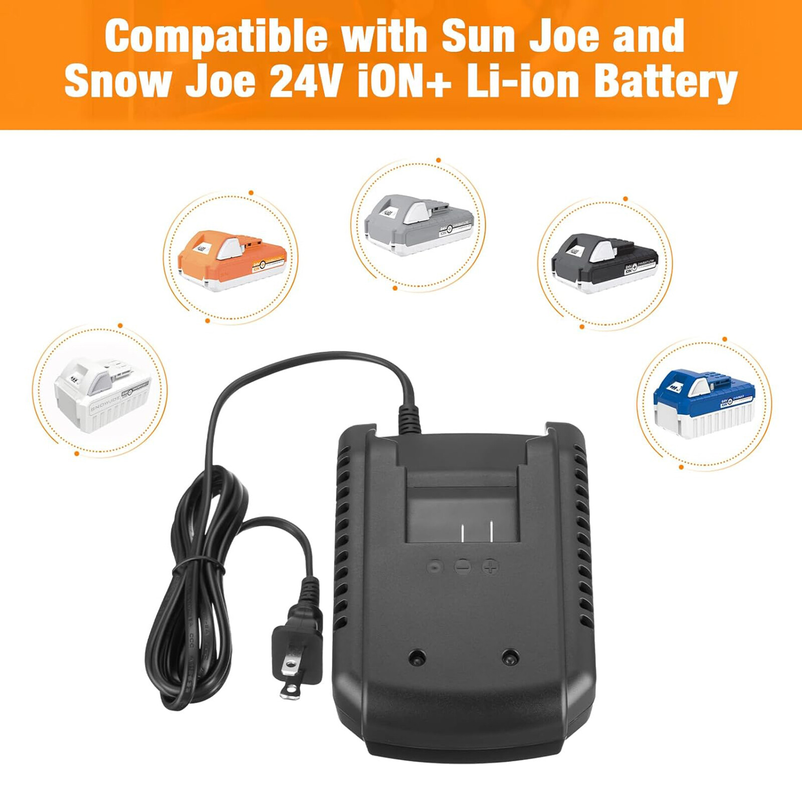 6.0Ah 24V Battery Compatible with Sun Joe+Snow Joe 24VBAT-LTE/LTW with Charger