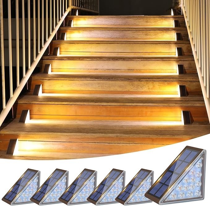 Solar Step Lights Outdoor 6 Pack 80 Lumens 13 LED Waterproof IP67 Stair