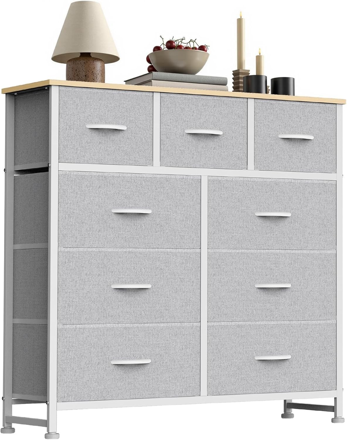 9 Storage Drawer Dresser for Bedroom Tall Wood Dresser with Fabric Storage Tower