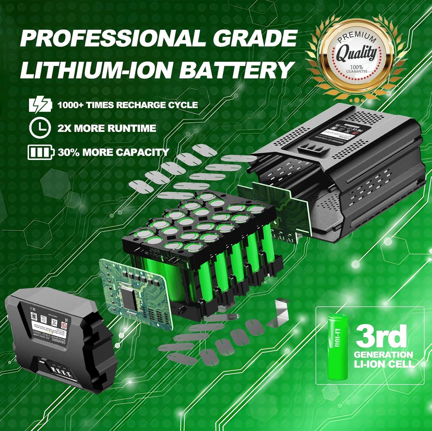 FOR Greenworks 80V Lithium Ion 8.0Ah Li-ion Battery BAB727 FOR GBA80200