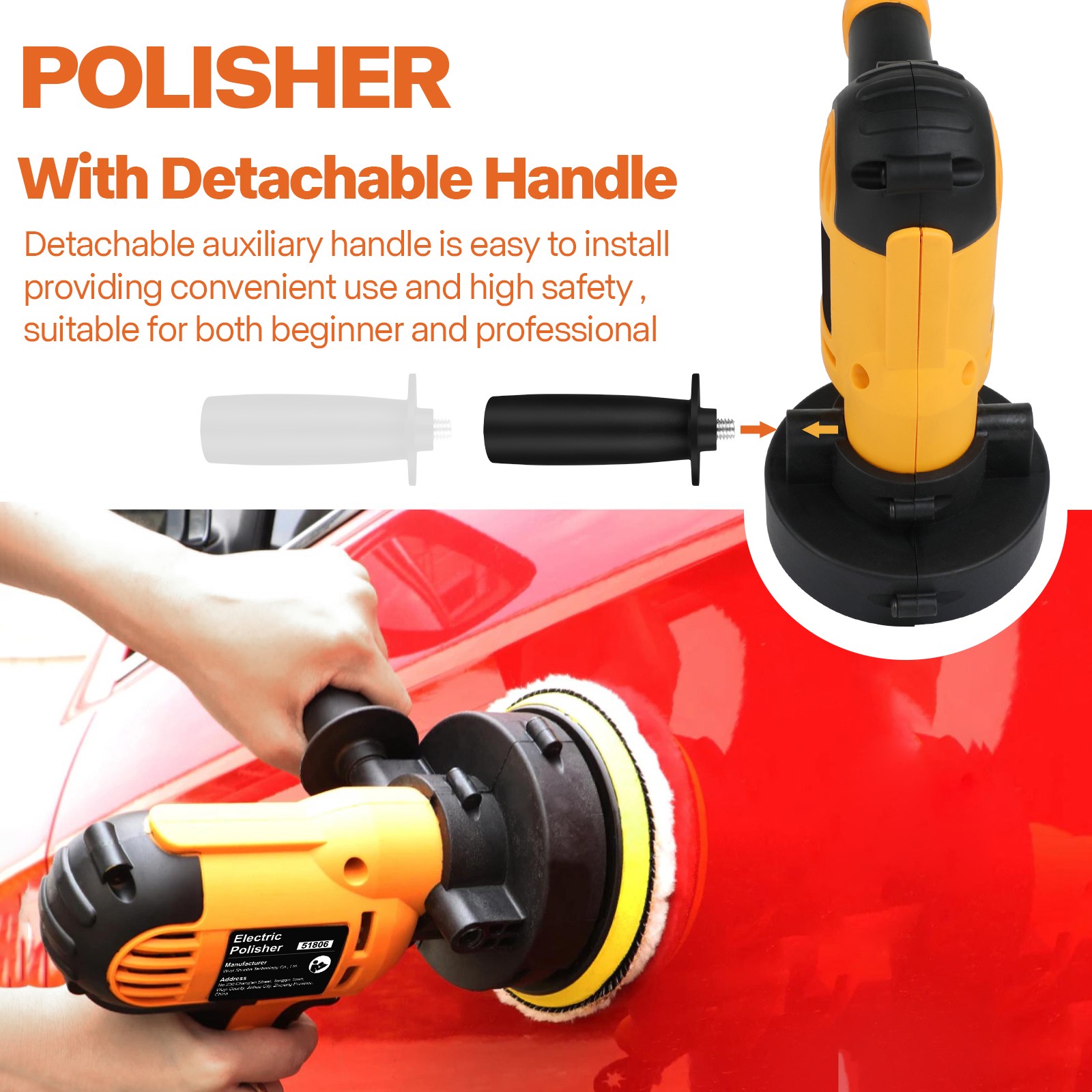 800W Car Polisher Buffer Sander Polishing Machine Kit Waxing with 5″ Pad Bonnet
