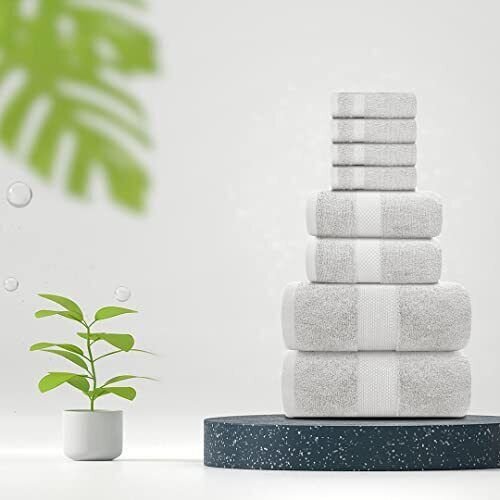 Luxury Silver Bath Towel Set – Hotel Soft Cotton 2/Bath 2/Hand 4/Wash – 8 Piece