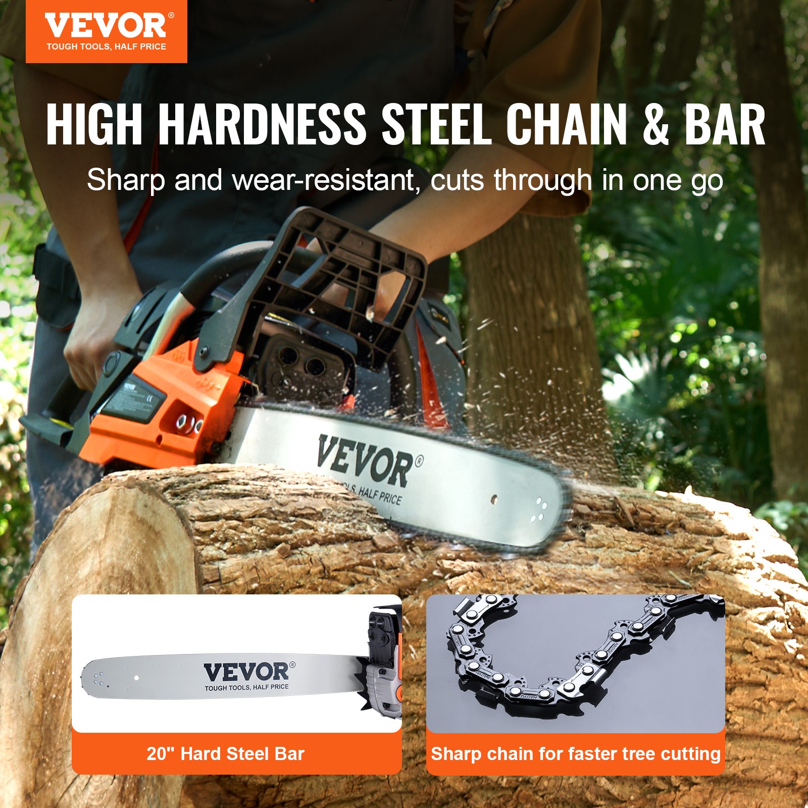 VEVOR 58CC 20″ Gasoline Chainsaw Gas Powered Wood Cutting Engine Gas Chain Saw