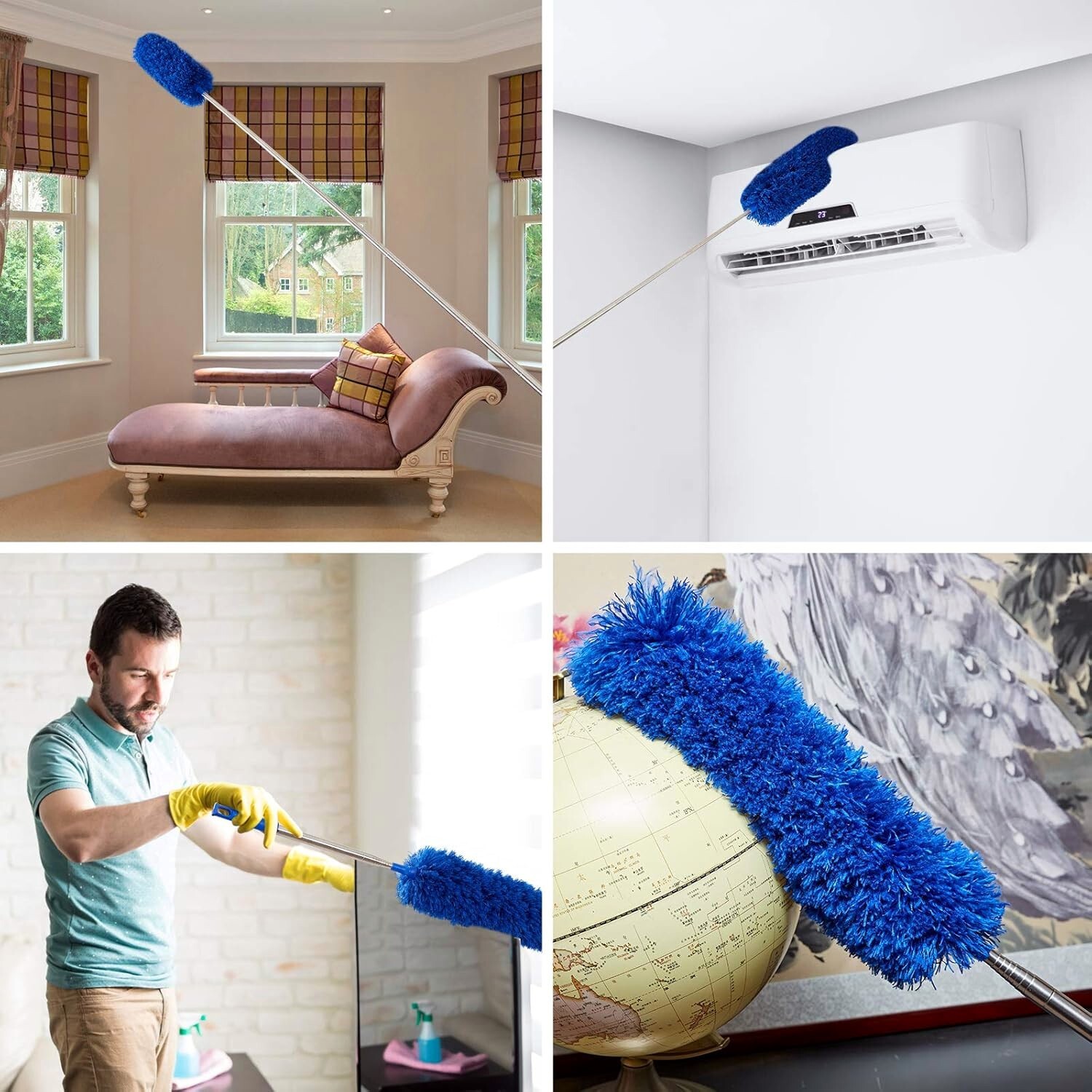 Microfiber Ceiling Fan Duster & Cobweb Cleaning Brush Cleaner Kit Extension Pole