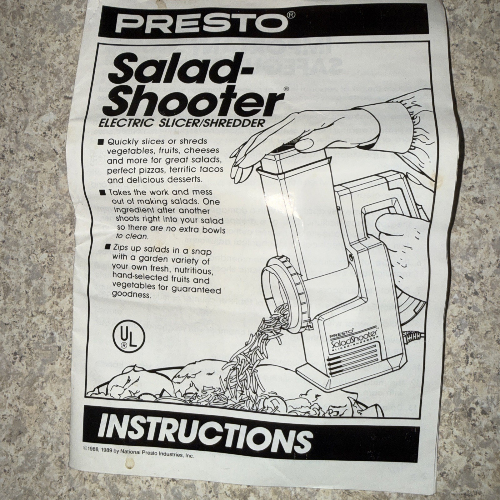 Presto Salad Shooter Electric Food Slicer Shredder 02910 Vintage Excellent Cond