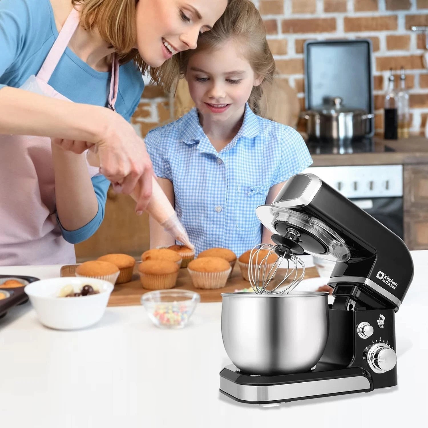 3.2Qt Black Stand Mixer with 6 Speeds & Easy Clean Dishwasher Safe Parts