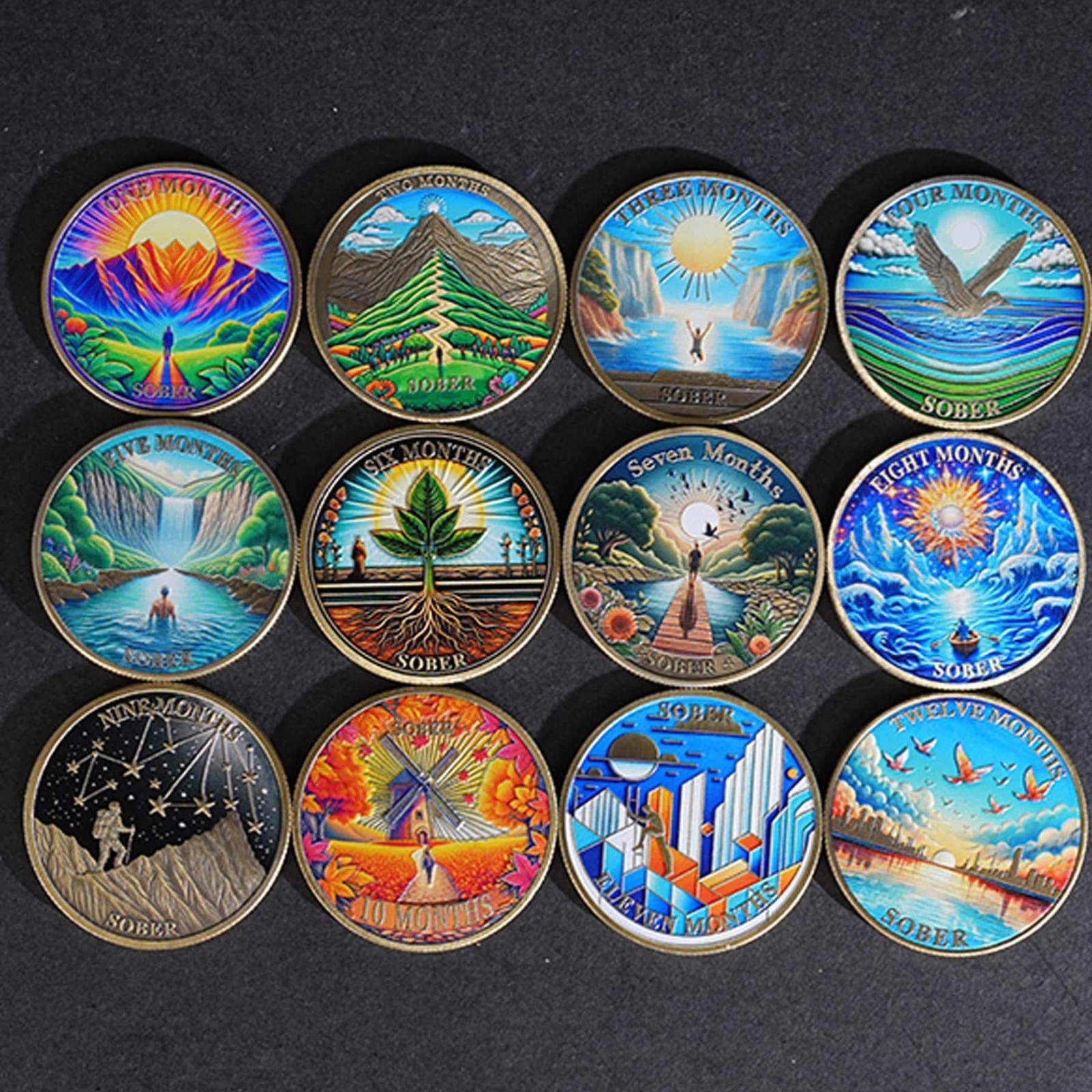 1-12 Months Sobriety Coin – AA Chip Sober Medallion and Prayer in Recovery