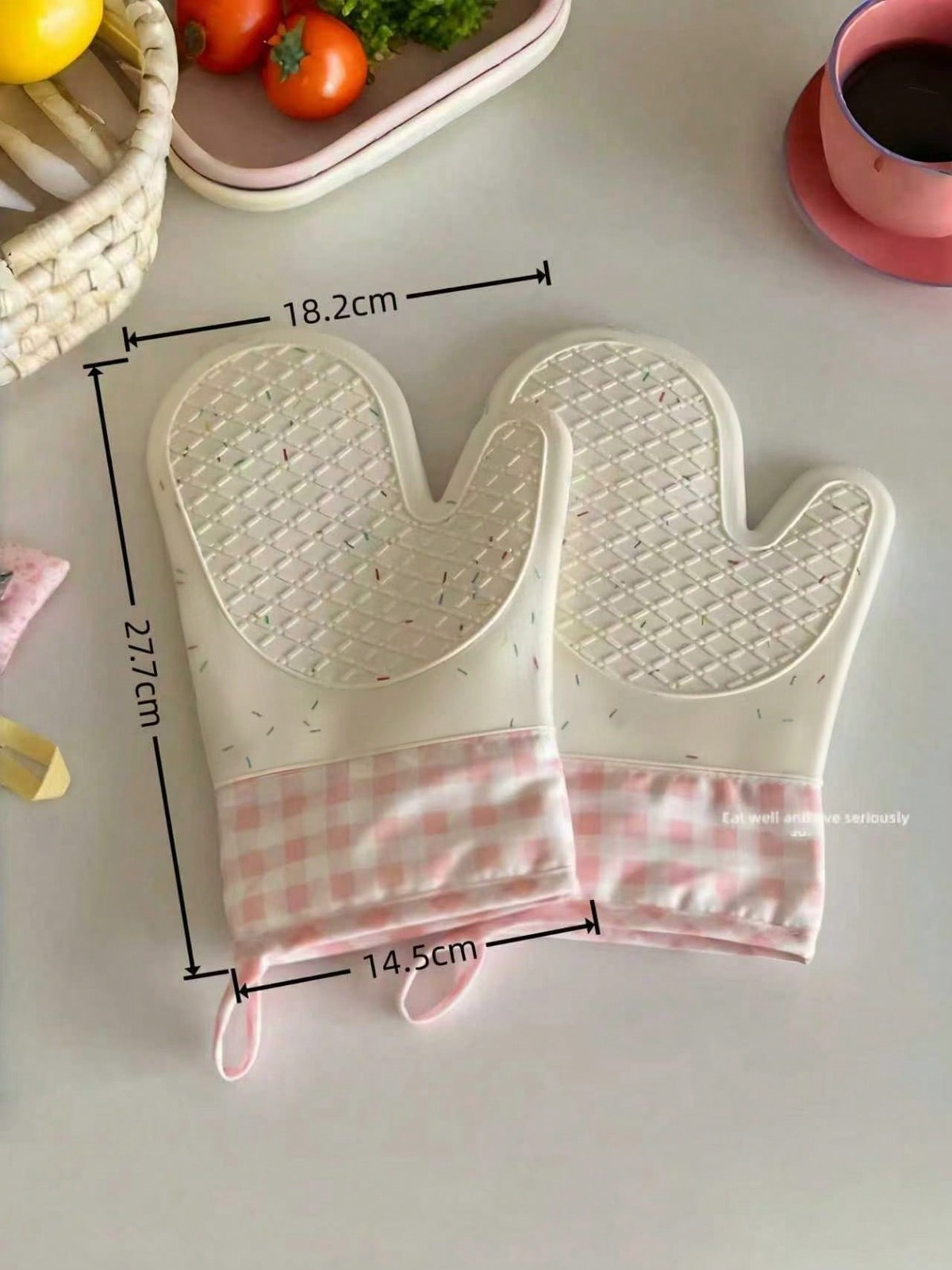Pink White Silicone Oven Mitts Heat Resistant One Size 1PC