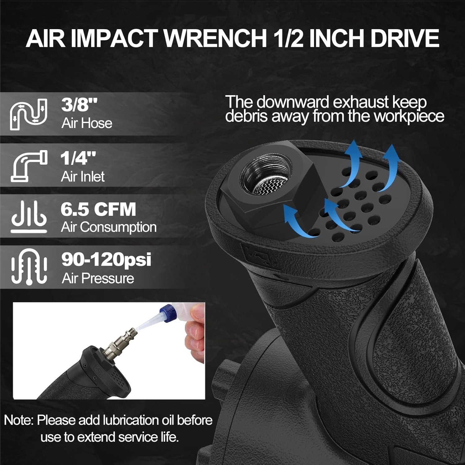 Air Impact Wrench 1/2″ – 1/2 Inch Impact Gun 1/2 Drive, 1500Ft-lbs, 8000RPM High