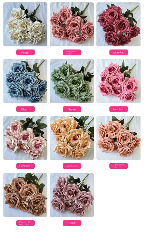 41CM 7 Forks Silk Screen Diamond Rose Artificial Flower Wedding Living Room