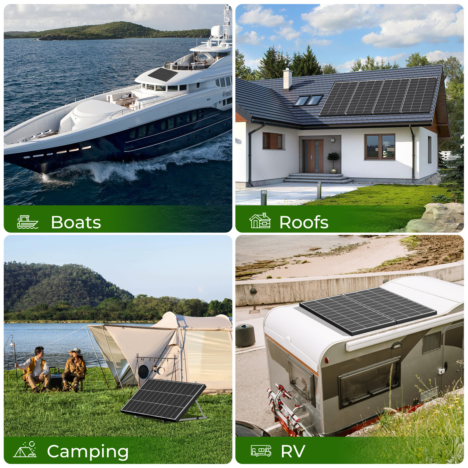 300W Bifacial N-Type Solar Panel Mono 12/24V Charging Home PV Off-Grid RV Boat