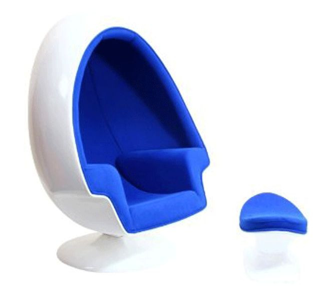 Alpha Egg Chair and Ottoman blue Fabric White egg shell Chamber shape #3021