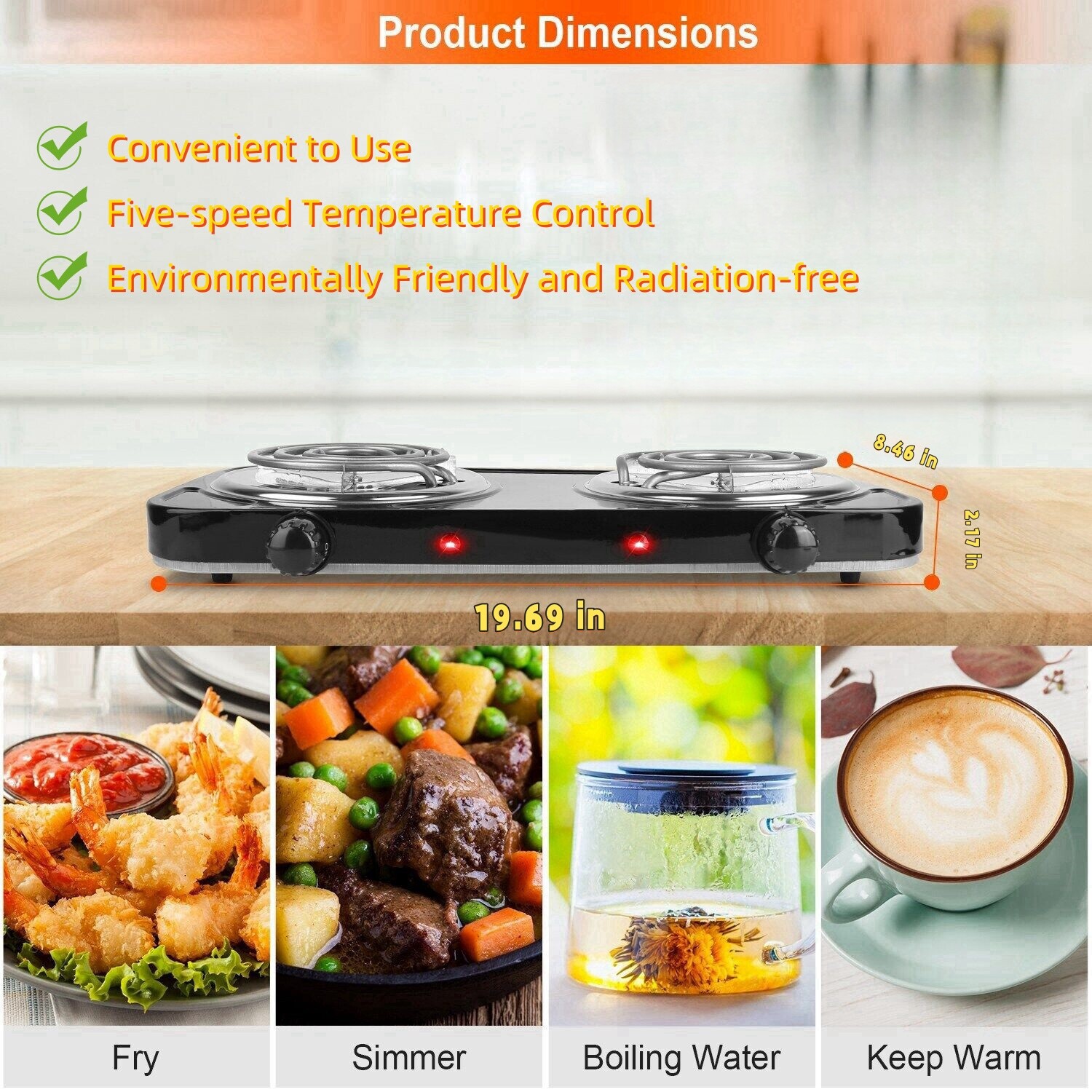 2000W Portable Kitchen Electric Double Burner Hot Plate Cooktop Cooking Stove US
